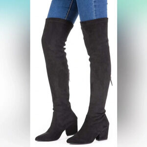 N.N.G Women’s Over the Knee Heeled Boots Black Suede sz 8.5